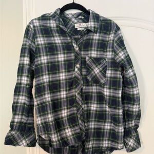 Plaid Button Down Shirt - Green and White